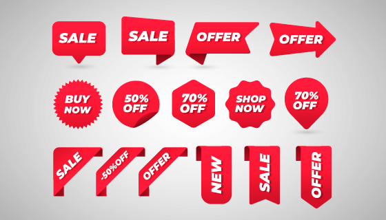 红色的打折促销标签矢量素材(AI/EPS/PNG)