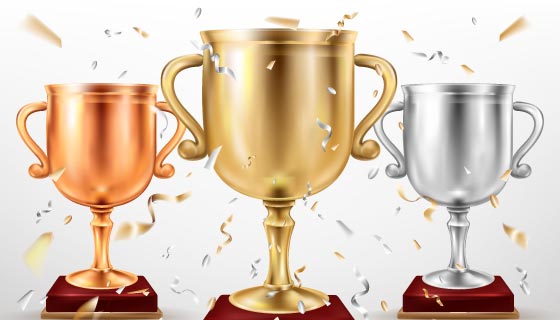 逼真的金银铜奖杯矢量素材(EPS)