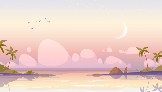 热带岛屿清晨景色矢量素材(EPS)