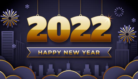 金色数字和烟花设计的2022新年快乐banner矢量素材(AI/EPS)