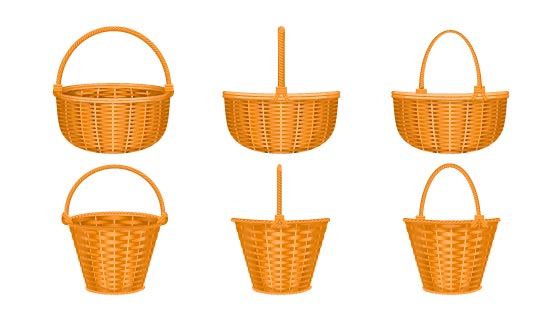 六个逼真的竹编篮子矢量素材(EPS/PNG)