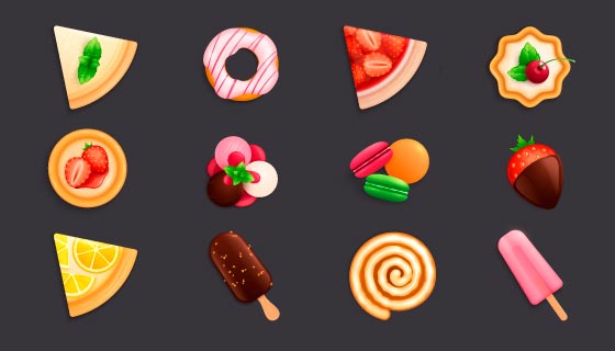 十二种逼真美味的甜点矢量素材(EPS)