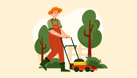 正在用割草机除草的男子矢量素材(AI/EPS)