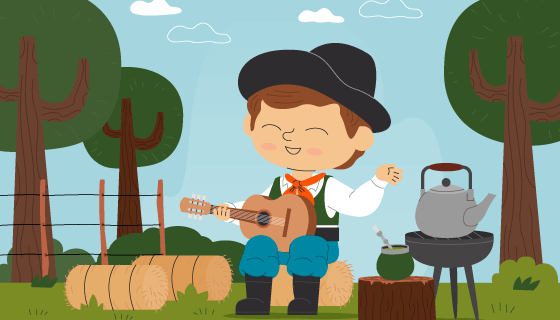 户外弹吉他的小男孩矢量素材(AI/EPS)