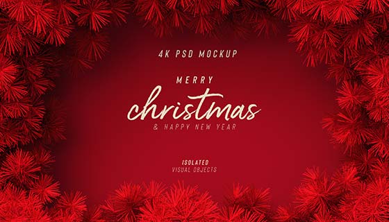 松树叶设计的红色圣诞节背景素材(PSD)