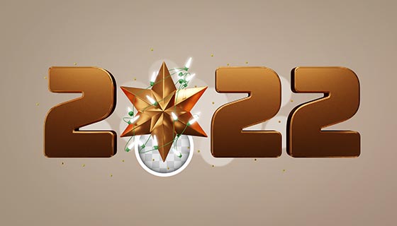 金色立体星星设计2022新年快乐素材(PSD)