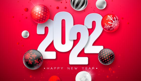 多彩圣诞球设计2022新年快乐矢量素材(EPS)