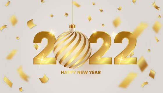 金色圣诞球设计2022新年快乐背景矢量素材(EPS)