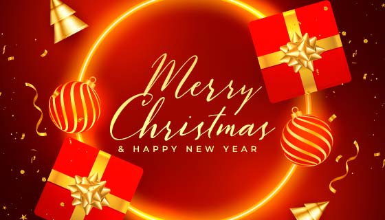 逼真的礼物设计的圣诞节背景矢量素材(EPS)