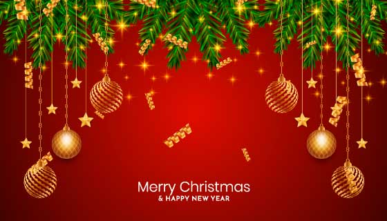 金色圣诞球设计的圣诞节背景矢量素材(EPS)