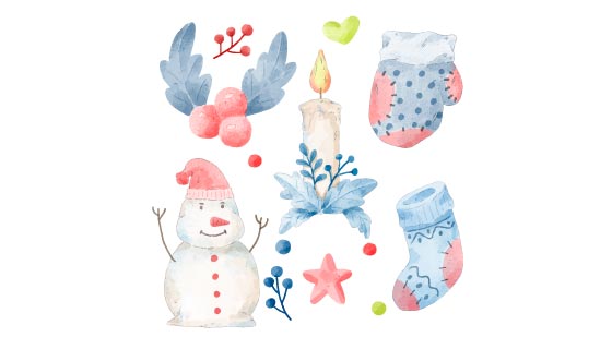 水彩风格的圣诞节元素矢量素材(EPS/PNG)