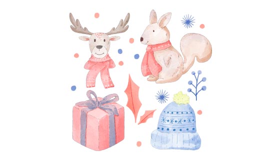 水彩风格的圣诞节元素矢量素材(EPS/PNG)