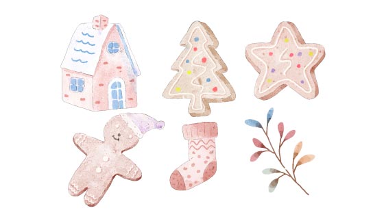 圣诞屋和姜饼人等圣诞节元素矢量素材(EPS/PNG)