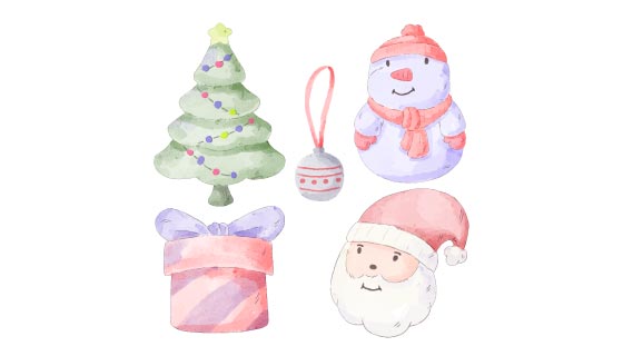 四个水彩风格的圣诞节元素矢量素材(EPS/PNG)