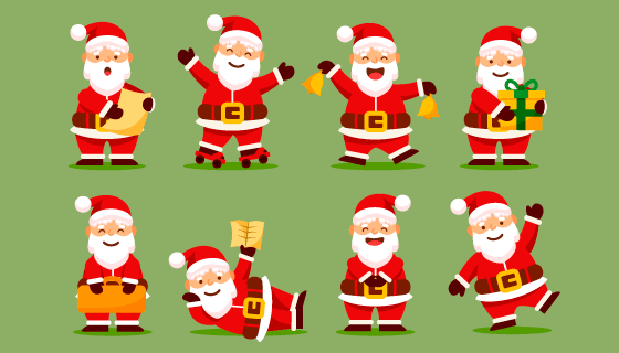八种姿势的圣诞老人矢量素材(EPS/PNG)