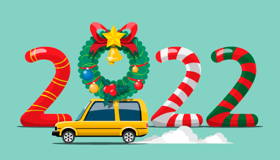 圣诞花环设计的2022新年快乐矢量素材(EPS/PNG)
