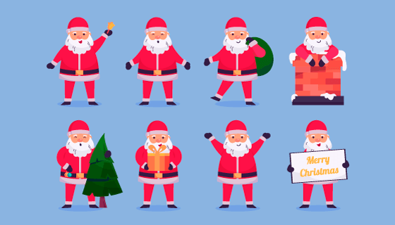 八个不同姿势的可爱圣诞老人矢量素材(EPS)