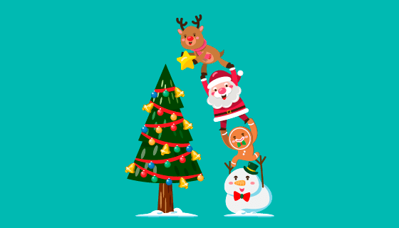 正在装饰圣诞树的圣诞老人矢量素材(EPS/PNG)