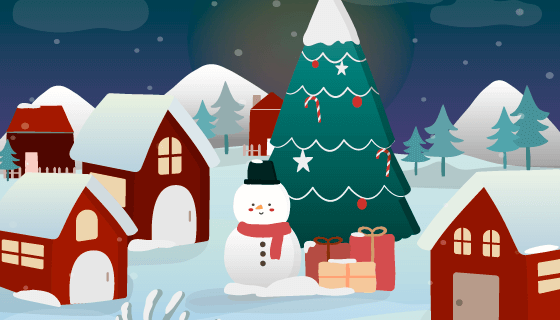 圣诞节平安夜雪景矢量素材(EPS)