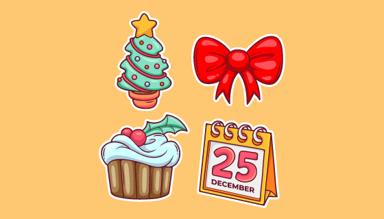 四个手绘可爱的圣诞节元素矢量素材(EPS/PNG)