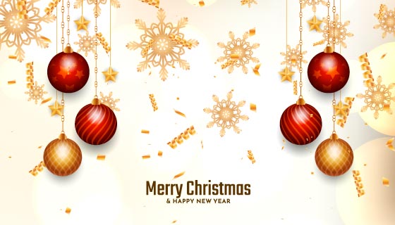 金色雪花和圣诞球设计圣诞节背景矢量素材(EPS)