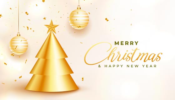 金色立体圣诞树设计的圣诞节背景矢量素材(EPS)