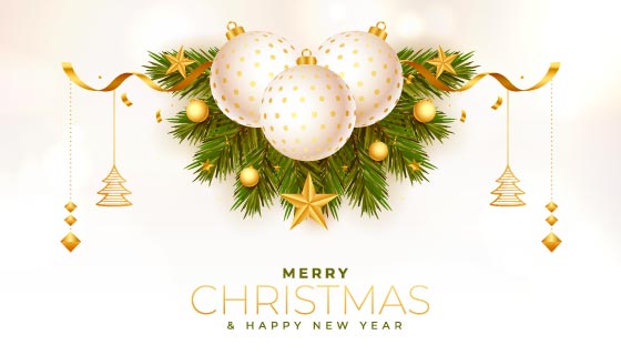 圣诞树树叶和圣诞球设计圣诞节背景矢量素材(EPS)