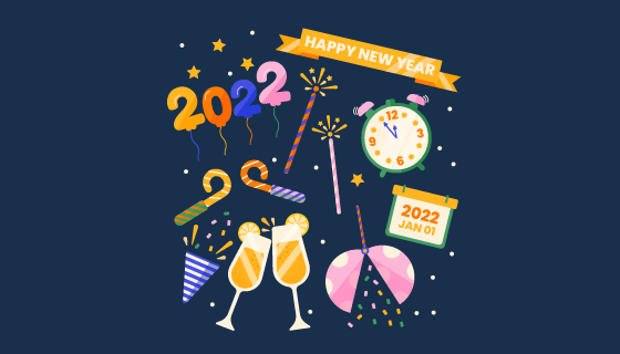 扁平风格2022新年元素矢量素材(AI/EPS/PNG)