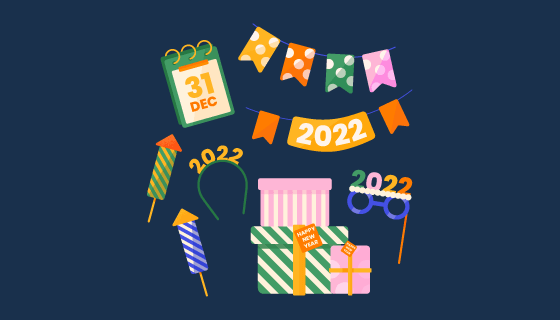 扁平风格2022新年元素矢量素材(AI/EPS/PNG)