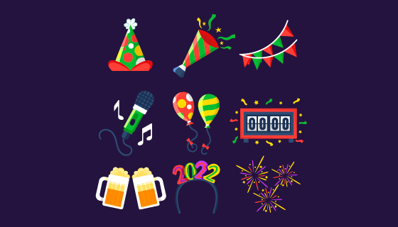九个扁平风格的2022新年元素矢量素材(AI/EPS/PNG)