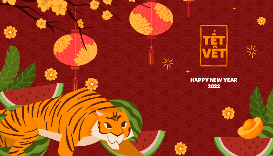 老虎灯笼西瓜设计2022春节快乐背景矢量素材(AI/EPS)