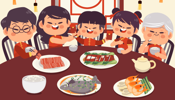 一家人在一起开心的吃年夜饭矢量素材(AI/EPS)