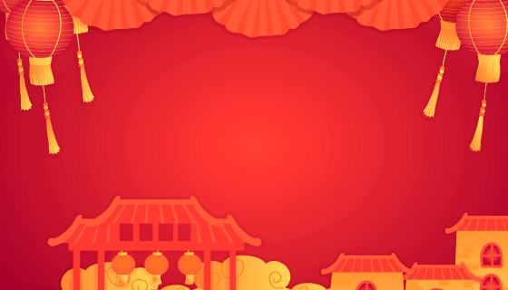 灯笼和扇子等元素设计喜庆春节背景矢量素材(AI/EPS)