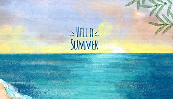 水彩风格夏日海滩背景矢量素材(EPS/AI)