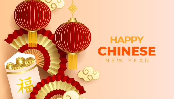 灯笼和折扇等元素设计春节背景矢量素材(AI/EPS)