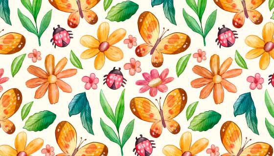 昆虫和花朵等图案设计春天矢量素材(AI/EPS)