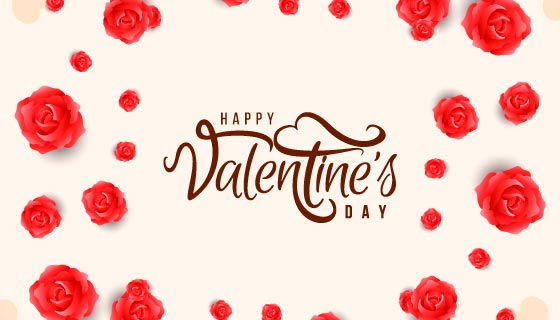 红色玫瑰花设计情人节快乐背景矢量素材(EPS)