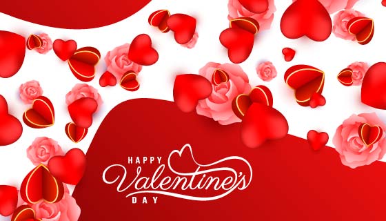 爱心和玫瑰花设计情人节快乐背景矢量素材(EPS)