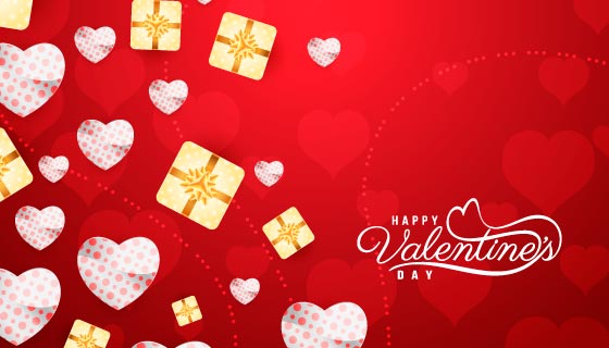 礼物和爱心设计情人节快乐背景矢量素材(EPS)