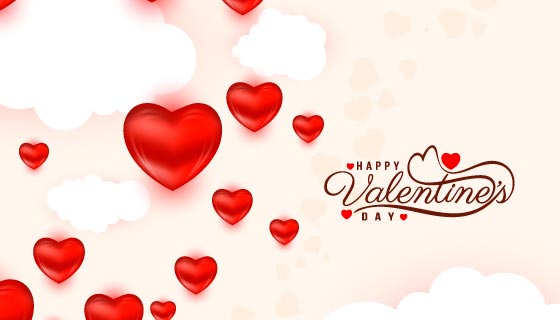 爱心和云朵设计情人节快乐背景矢量素材(EPS)