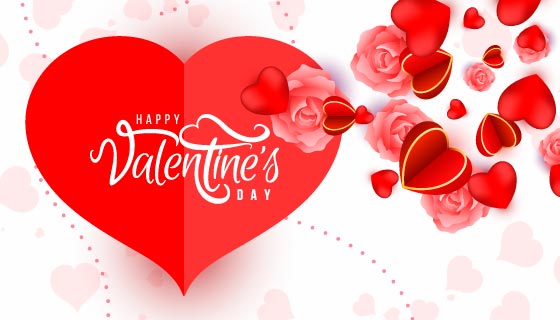 爱心和玫瑰花设计情人节快乐背景矢量素材(EPS)