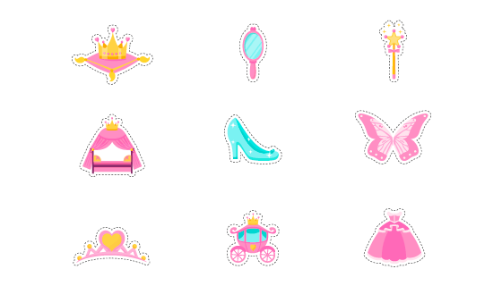 九个可爱的公主系类贴纸矢量素材(EPS/PNG)