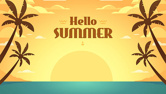 扁平夏天日落背景矢量素材(EPS/AI)