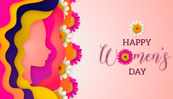 女性头像剪影和花朵设计三八女神节矢量素材(EPS)