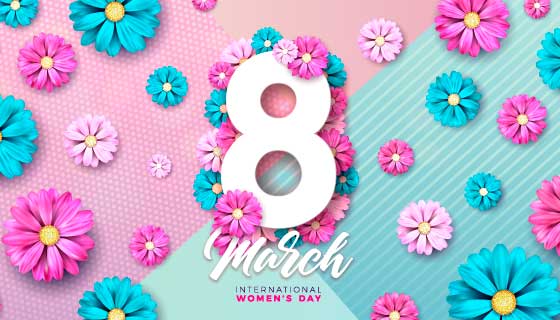 数字8和缤纷花朵设计三八女神节矢量素材(EPS)