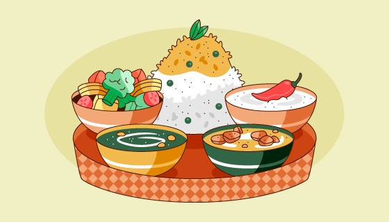 手绘风格美味料理矢量素材(AI/EPS)