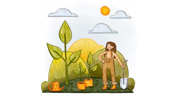 植树节正在种树的女孩矢量素材(AI/EPS)