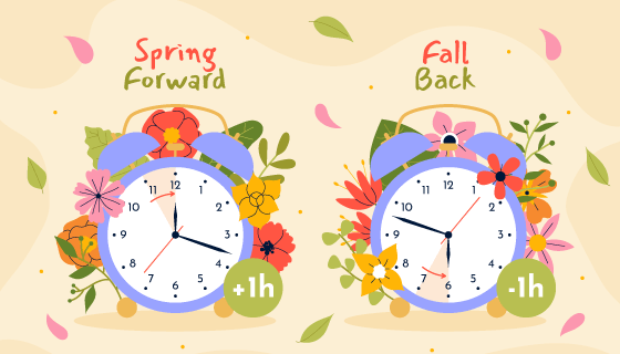 两个春天里的花卉时钟矢量素材(AI/EPS)