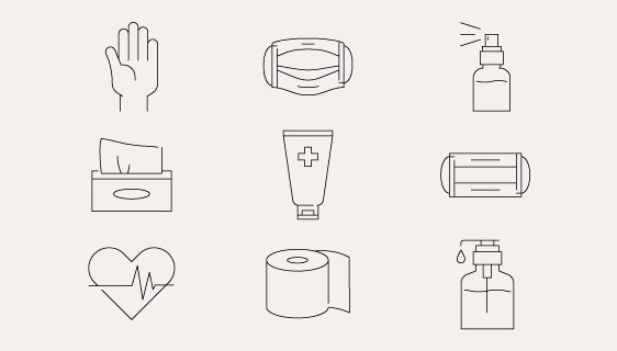 线性风格冠状病毒预防图标矢量素材(EPS/PNG)