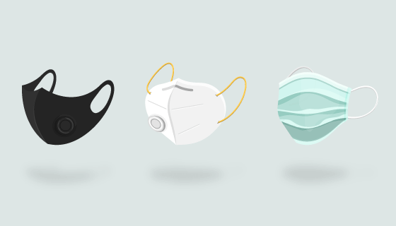 三种预防新冠病毒的口罩矢量素材(EPS/PNG)